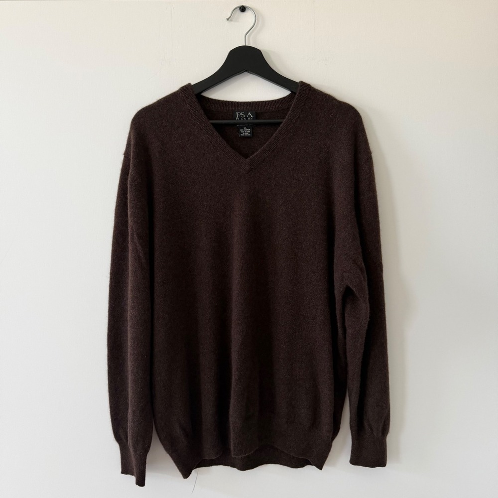 Jos. A. Bank Mens XL Brown 100% Cashmere V-Neck Long Sleeve Knit Sweater